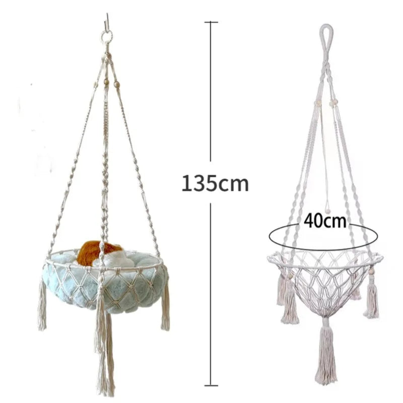 Hand-Woven Cotton Rope Cat Hammock Bed