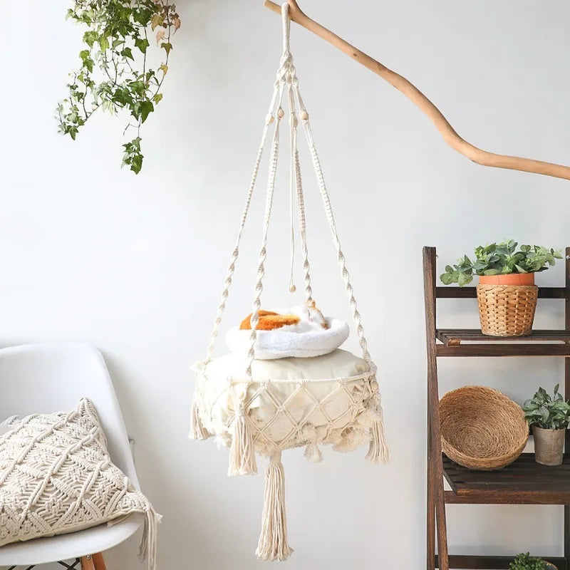 Hand-Woven Cotton Rope Cat Hammock Bed