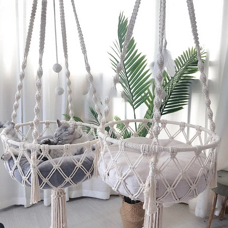 Hand-Woven Cotton Rope Cat Hammock Bed