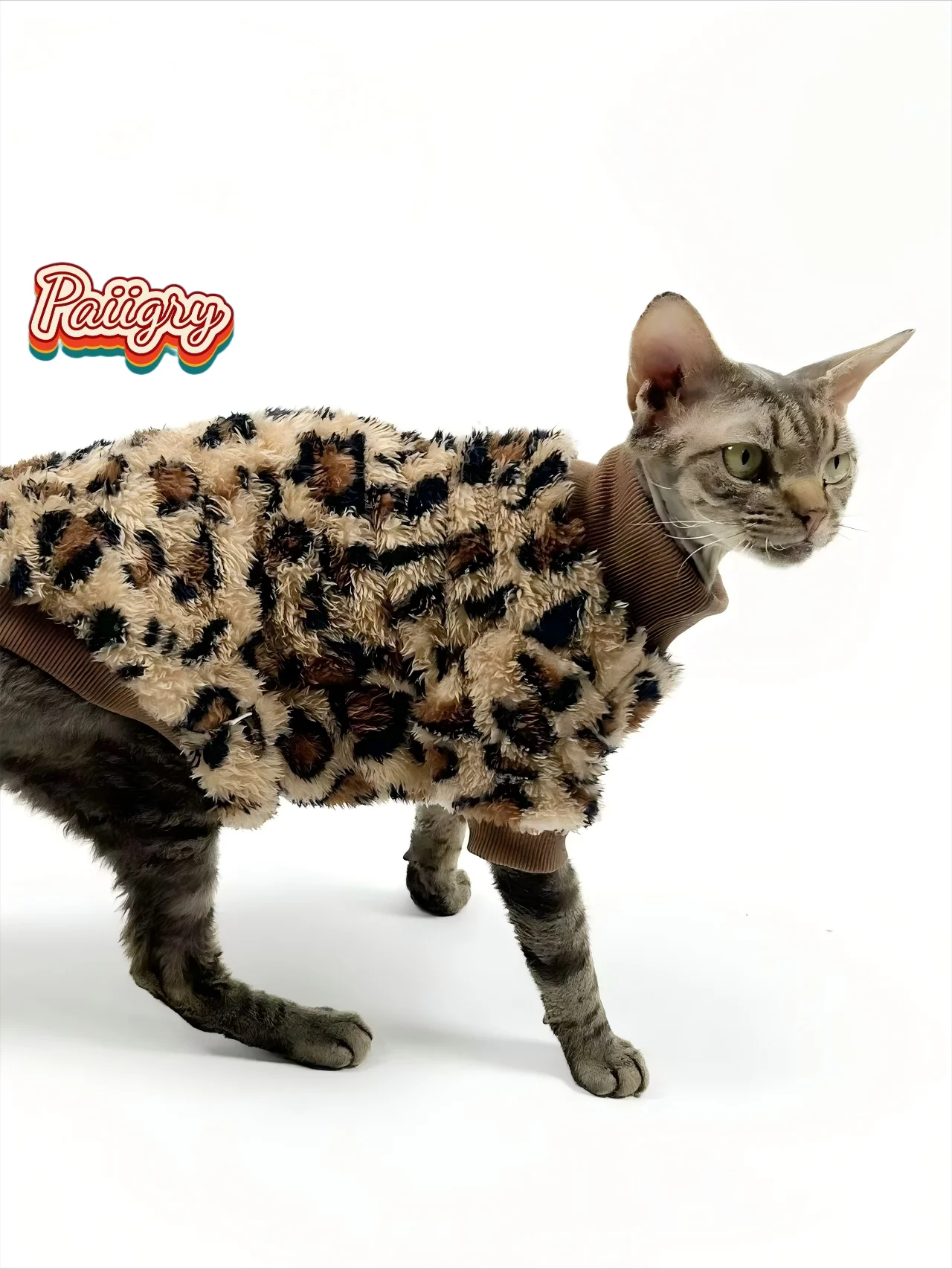 Leopard Print Thermal Suit for Sphynx Cats